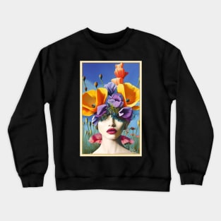 Floral painting of a Poppy girl in the Pop Surrealism style a painting of a girl Crewneck Sweatshirt